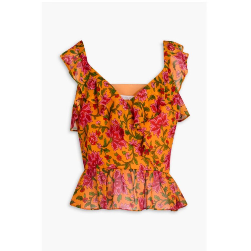 Veronica Beard Randa Floral Surplice Silk Top Orange Floral Size 10 MSRP $378